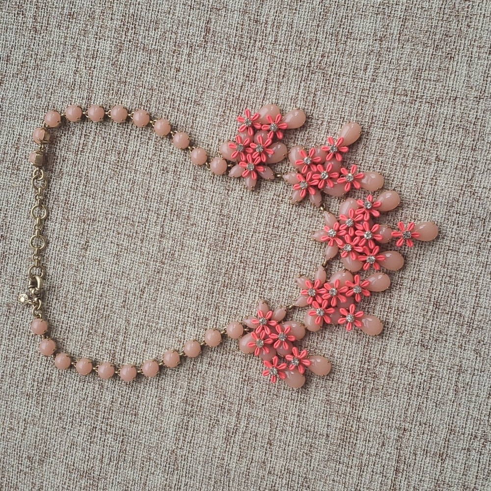 J.Crew Blush and Hot Pink Floral Cascading Cluster Necklace